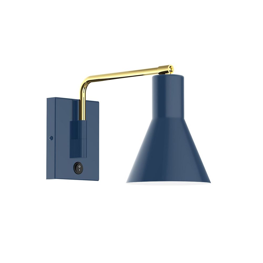 Montclair Lightworks SWA436-50-91-L10 J-series Swing Arm Wall Light, Navy With Brushed Brass Accents